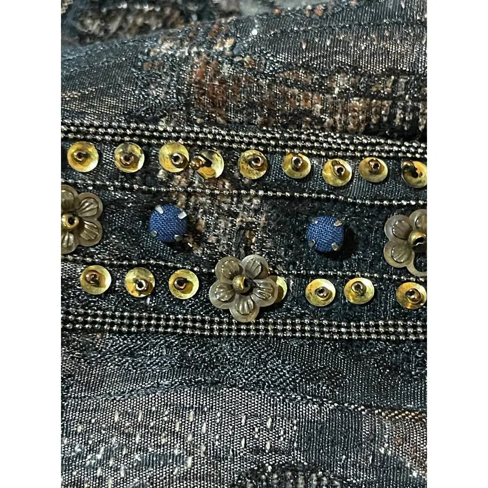 Chico's Womens Size Medium Dressy Brown Black Shimmer Sequin Bead Blazer Jacket